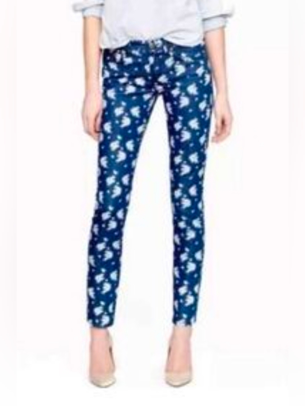 J.Crew Blue Denim Floral Cropped Matchstick Jeans Size 27